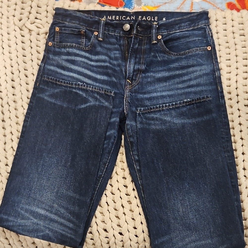 American Eagle Outfitters Men's Dark Blue Relaxed Straight Jeans - Picture 8 of 8
